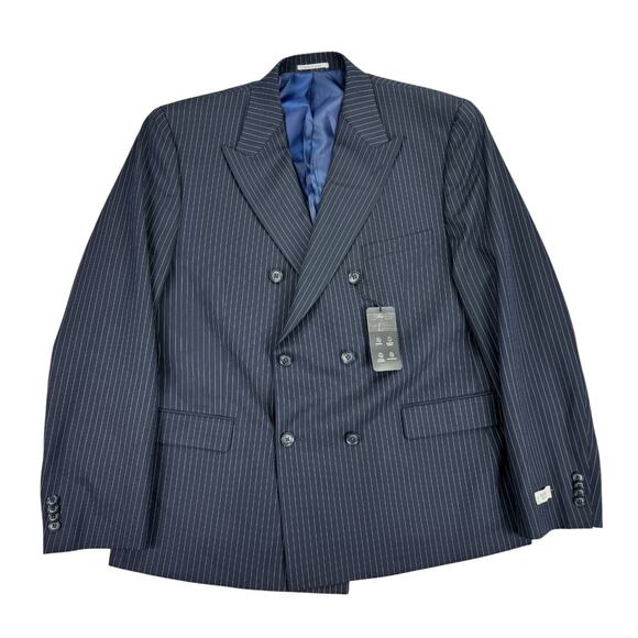 Alfani Mens Slim Fit Double-Breasted Pinstripe Suit Jacket Navy Blue 44S